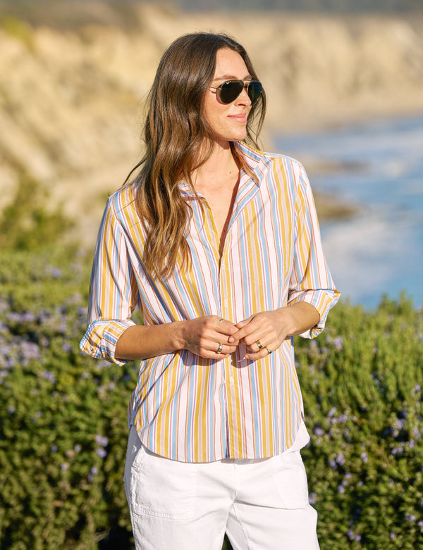 EILEEN Gold with Red and Blue Stripe, Italian Cotton